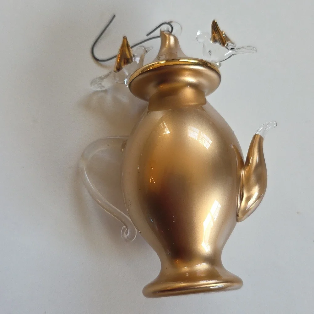 Christmas Ornament - Tea For Two Elegant Gold Bird Teapot